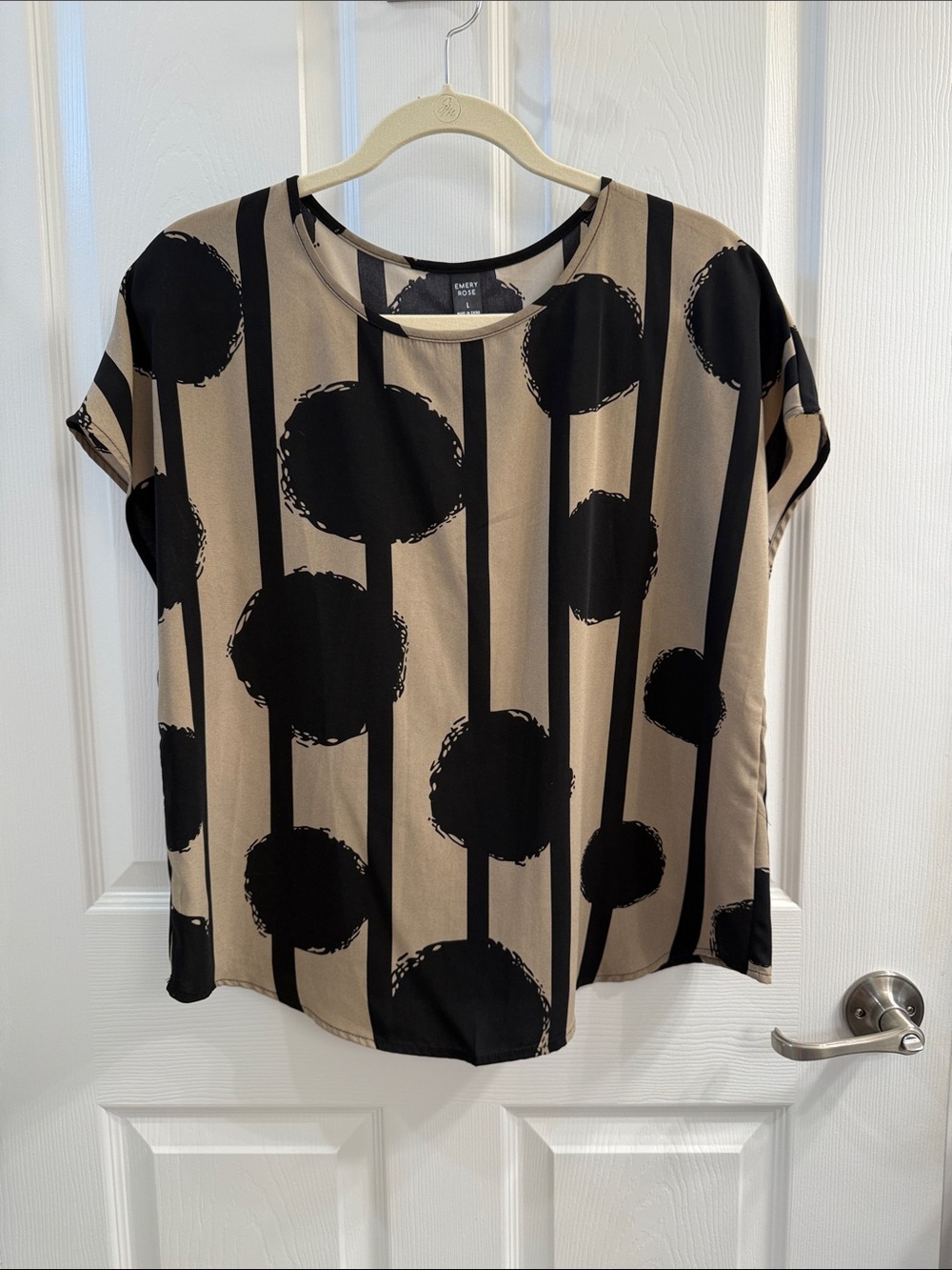 Emory Rose Beige & Black Dot-Stripe Drape Sleeve Top
